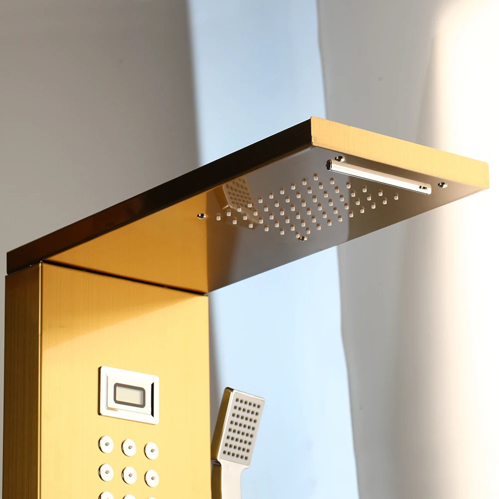 KEMAIDI Multifunctional Shower Panel Tower with Rainfall Waterfall Bathroom Shower Column Bath Shower Systerm W/ Massage Jets
