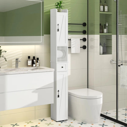 Narrow Bathroom Storage Cabinet With 3 Adjustable Shelves, 71" Tall Freestanding Cabinet With Toilet Paper Holder, Slim T