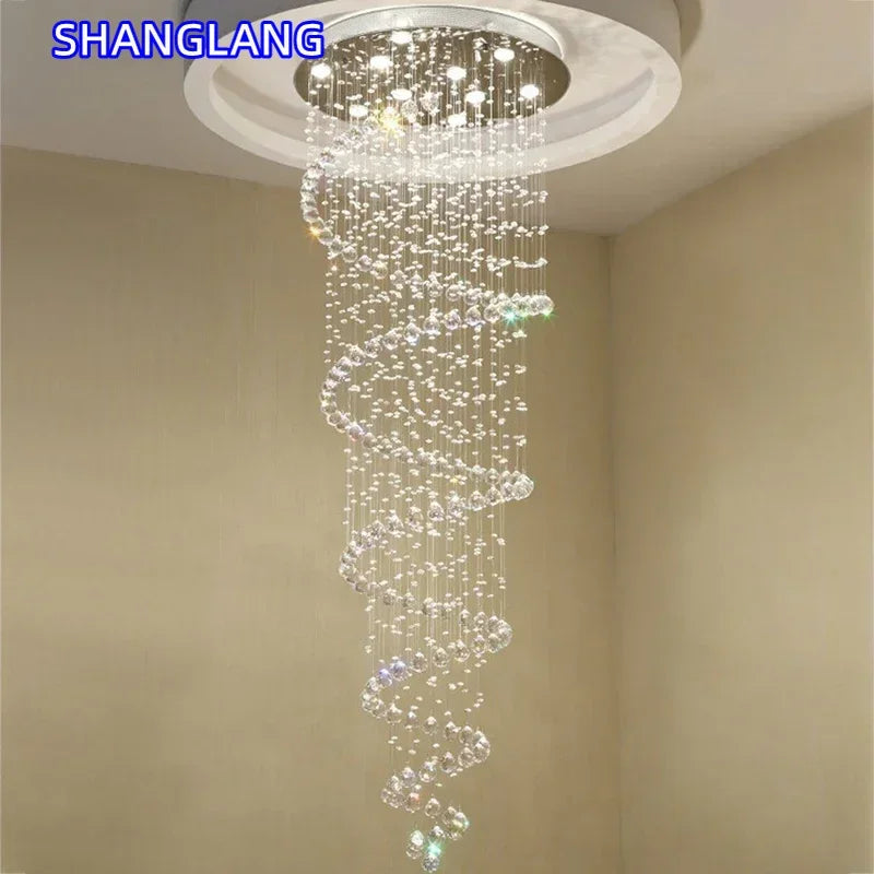 Modern LED K9 Crystal Chandelier Villa Luxury Crystal Chandelier Double Staircase Lamp Living Room Lights
