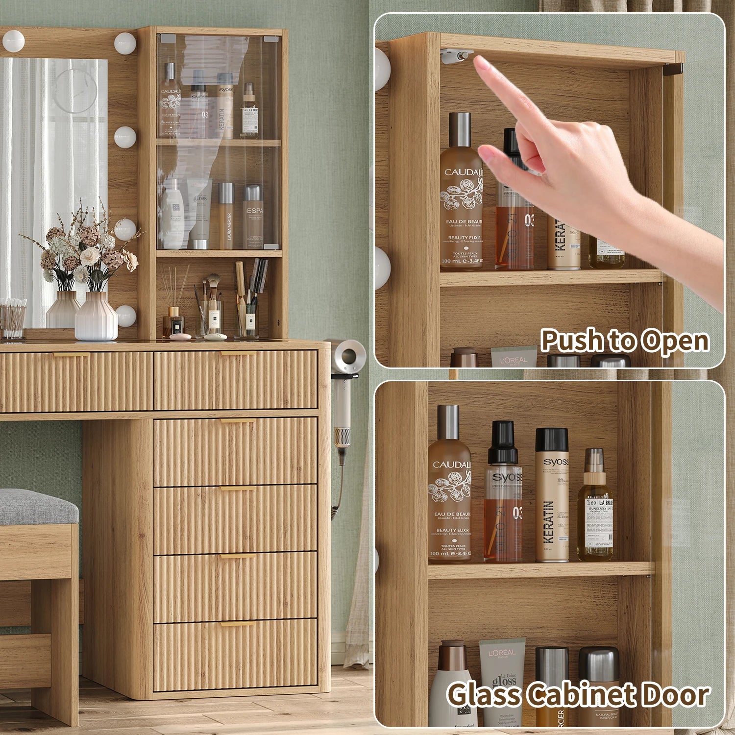 General Use Vanity Desk With LED Mirror And 7 Drawers