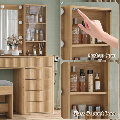 General Use Vanity Desk With LED Mirror And 7 Drawers