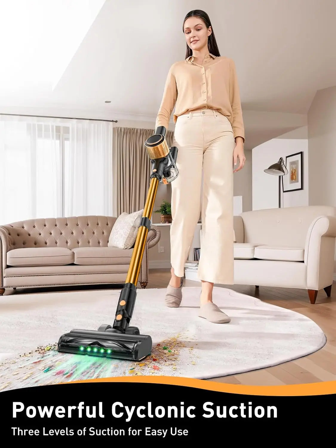 40Kpa Powerful Suction Cordless Stick Vacuum Cleaner, Lightweight 8-in-1 for Home Floors Carpets Pet Hair