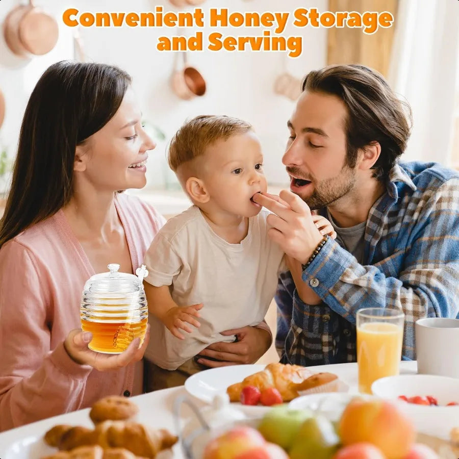Honey Jar with Dipper and Lid 8 oz Glass Honey Pot Dispenser with 2 Dippers Sticks Set Honey Containers for Kitchen Home Syrup