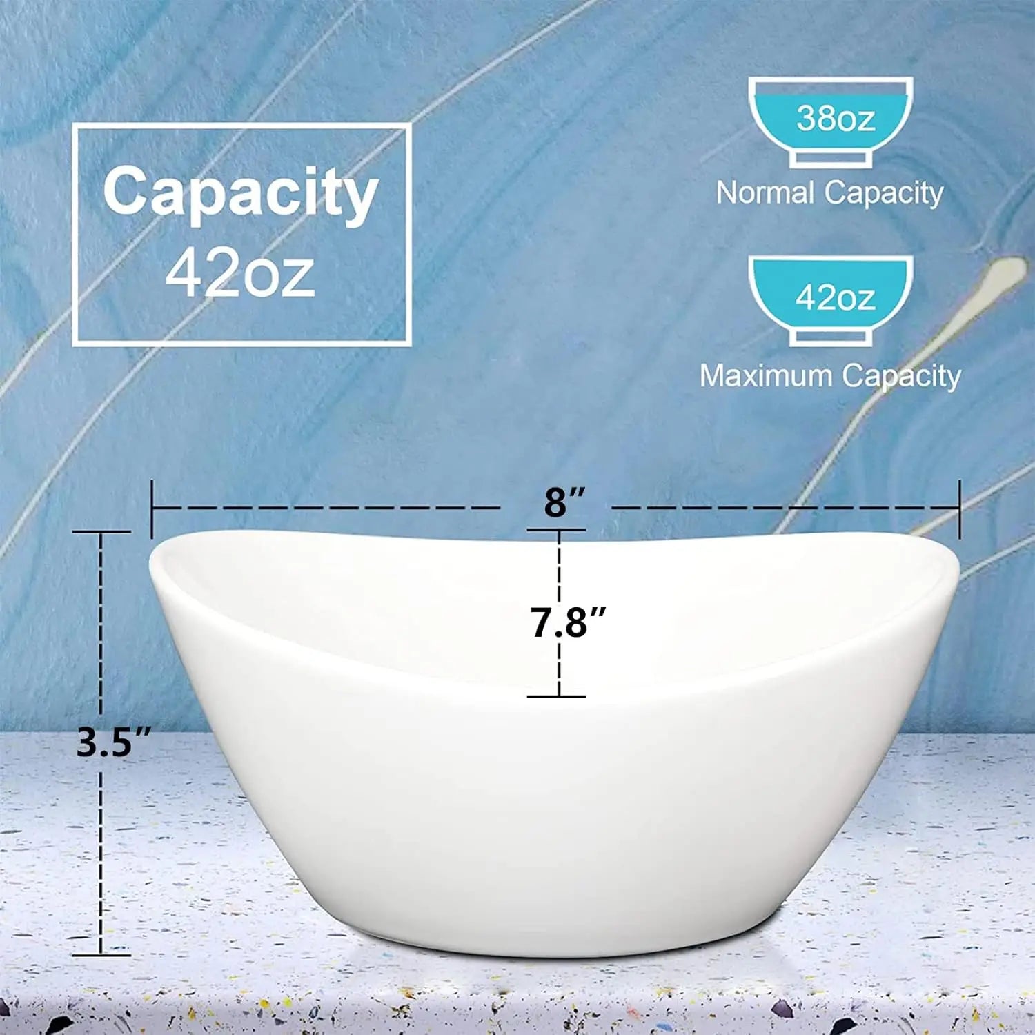 8" Ceramic Deep Soup Bowls &amp; Salad Bowls 42 OZ Large Bowls for Kitchen White Ceramic Serving Bowls for Salads Cereal,Soup