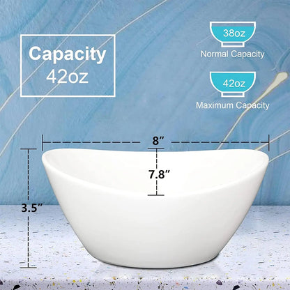 8" Ceramic Deep Soup Bowls &amp; Salad Bowls 42 OZ Large Bowls for Kitchen White Ceramic Serving Bowls for Salads Cereal,Soup