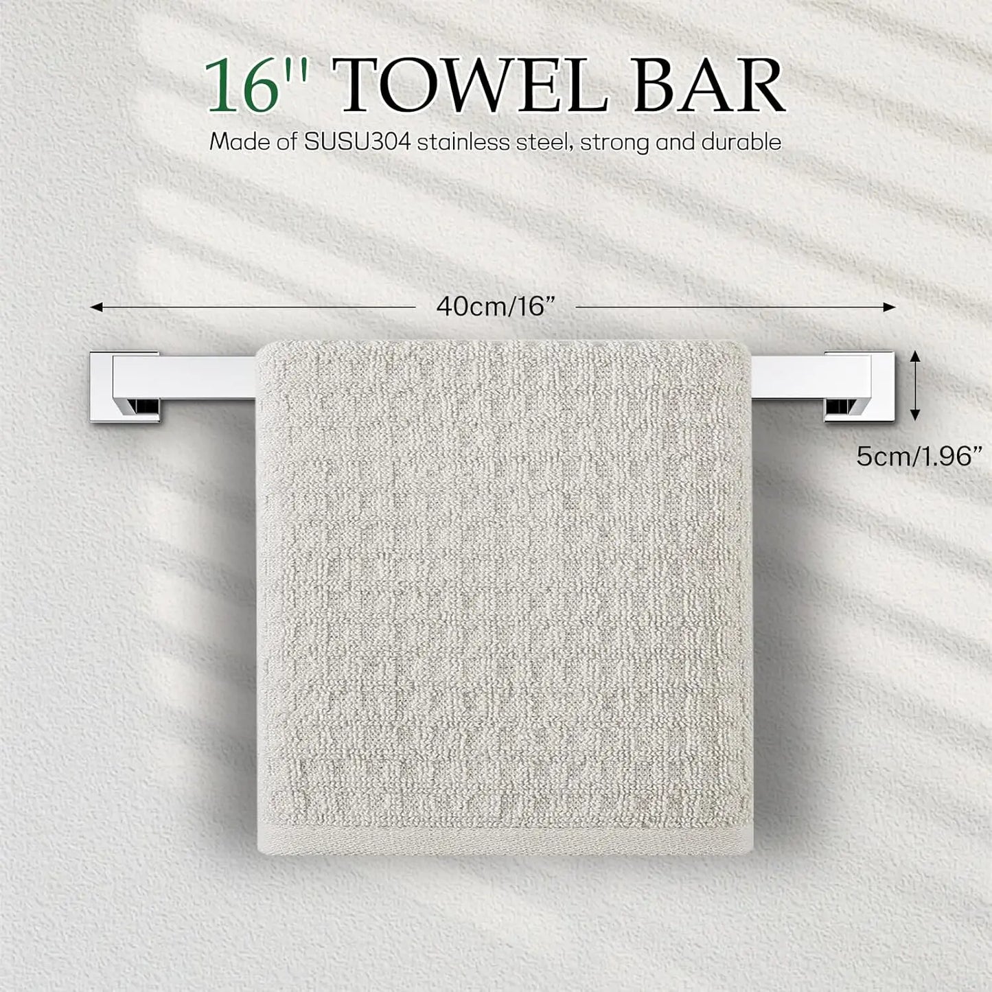 5-Piece Chrome Bathroom Hardware Set with Towel Bar, Ring, Paper Holder & Hooks - Stainless Steel & Rust-Resistant