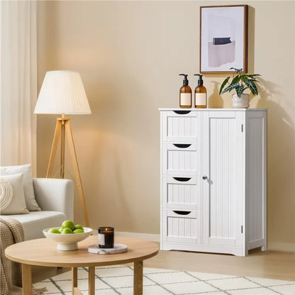 Easyfashion 4 Drawers &amp; Cupboard Bathroom Storage Organizer Cabinet White