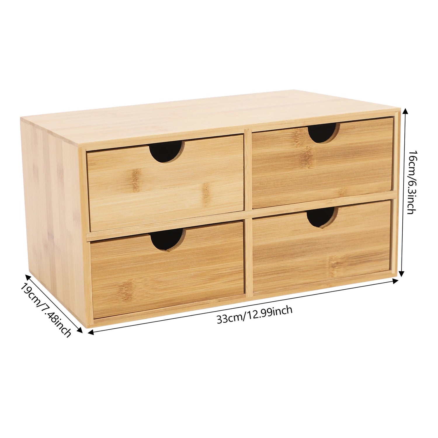 4-Drawer Desktop Organizer Bamboo Tabletop Storage Organization Box Recess Handles Simple Design Home Office Decor