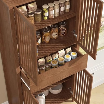 Set of 2 Warm Brown Farmhouse Storage Units – 68.8 Inch Tall with Grille-Front Doors, Adjustable Shelves, Deep Drawer, Elevated