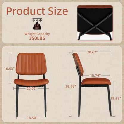 Mid Century Modern Kitchen Chairs Set of 2, PU Leather Upholstered Dining Chairs with Walnut Bentwood Back, Sturdy, Customized
