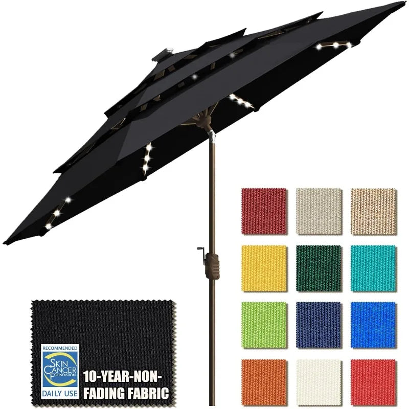 USA 10-Year-Non-Fading Solar 9ft 3 Tiers Market Umbrella with 80 LED Lights Patio Umbrellas Outdoor Table with Ventil