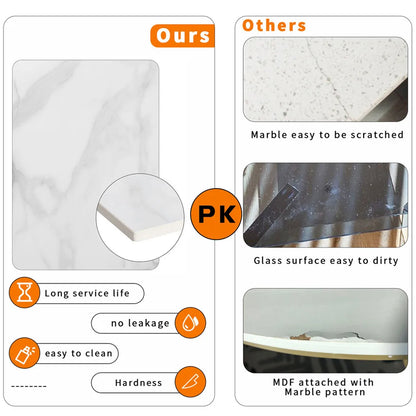 Modern Minimalist Marble Stone Side Table With Sturdy Metal Frame