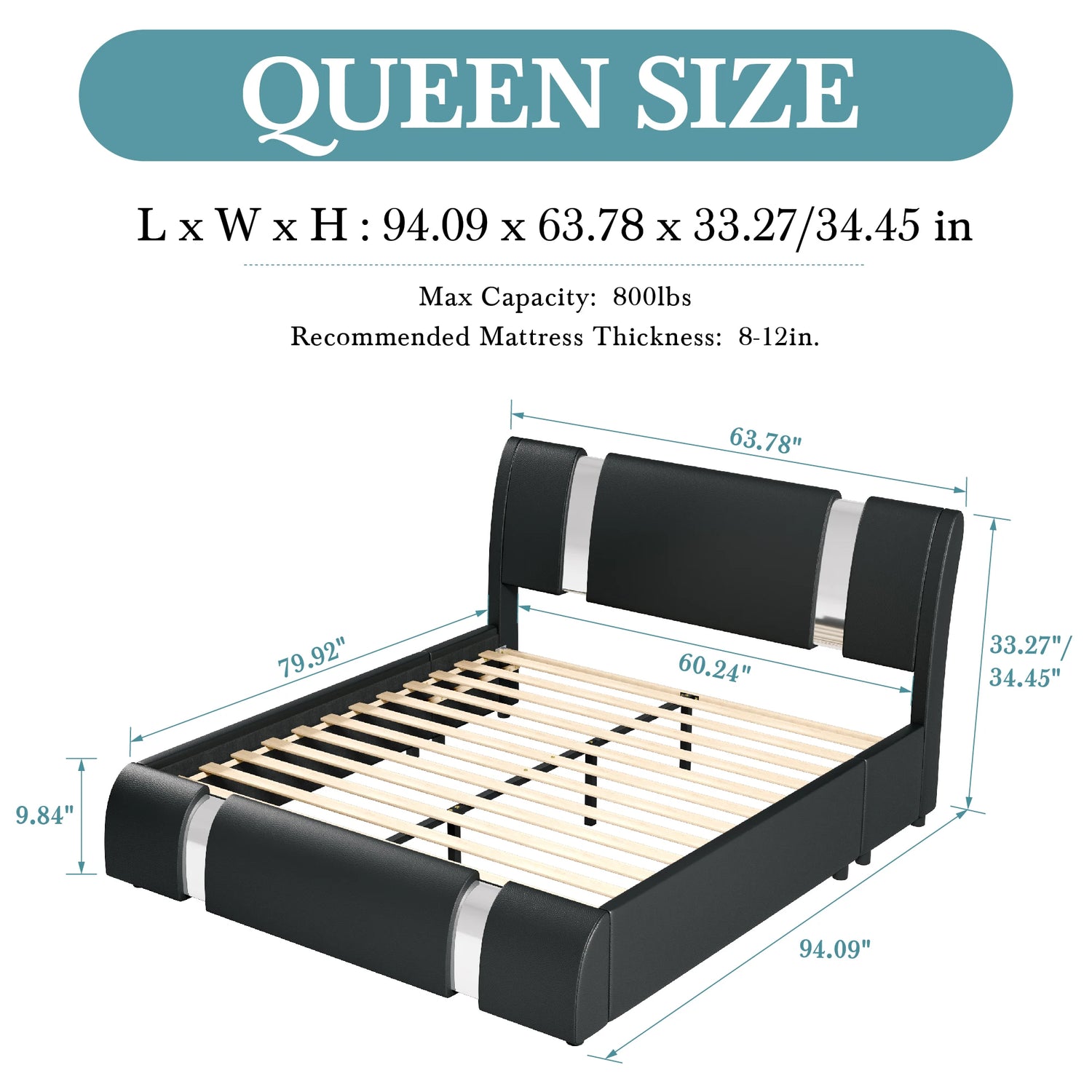 HOOMIC Modern Faux Leather Platform Bed Frame With Iron Accents