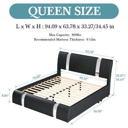 HOOMIC Modern Faux Leather Platform Bed Frame With Iron Accents