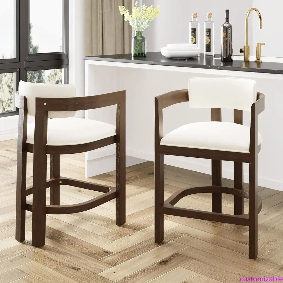 Hot-sellingRyland Modern 26 Counter Height Bar Stools Set of 2 by Christopher Knight Home, Fabric Upholstered, Wooden Kitchen Is