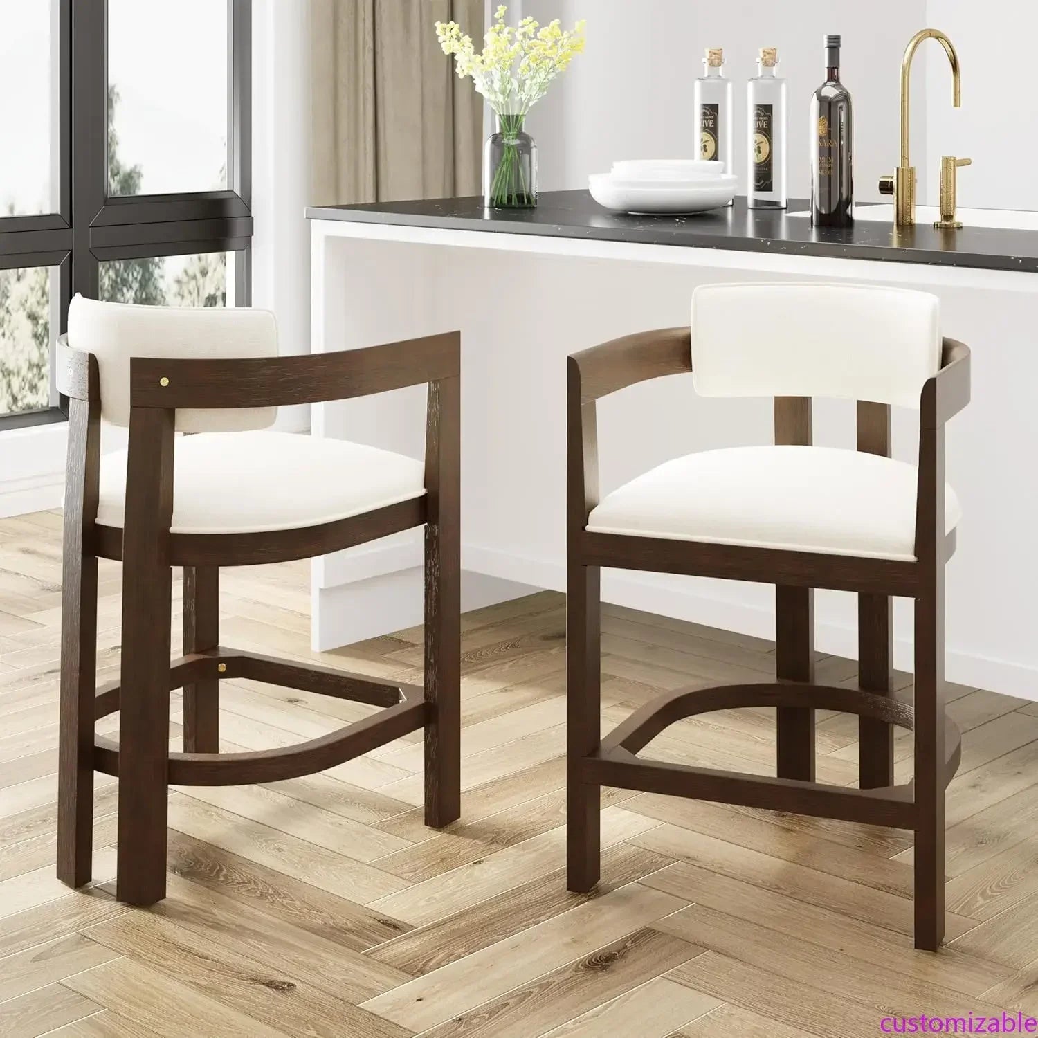 Hot-sellingRyland Modern 26 Counter Height Bar Stools Set of 2 by Christopher Knight Home, Fabric Upholstered, Wooden Kitchen Is