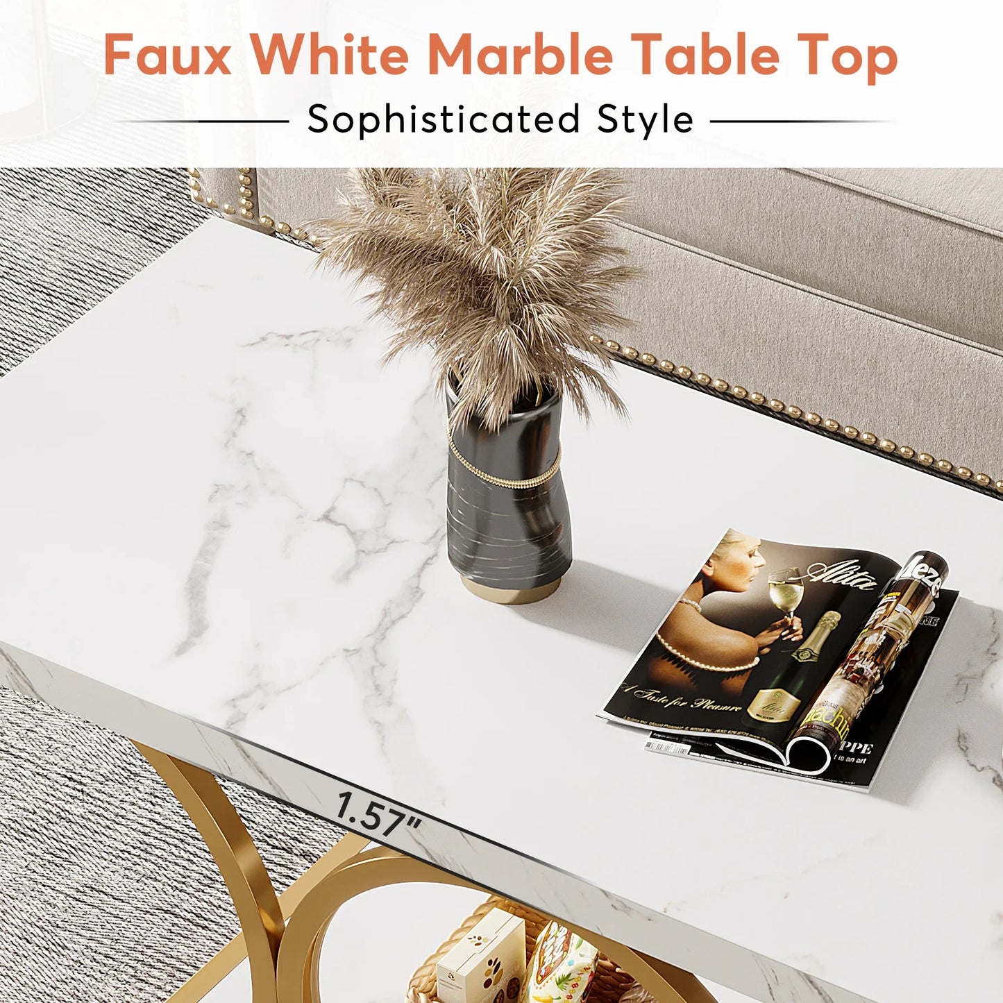 Tribesigns Two Tier Faux Marble Wood Coffee Table