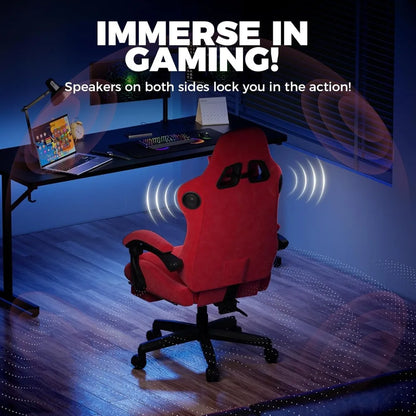 Gaming Chair with Built-in Speakers &amp; Bluetooth, Ergonomic Reclining Design with Footrest for Adults - Red Velvet