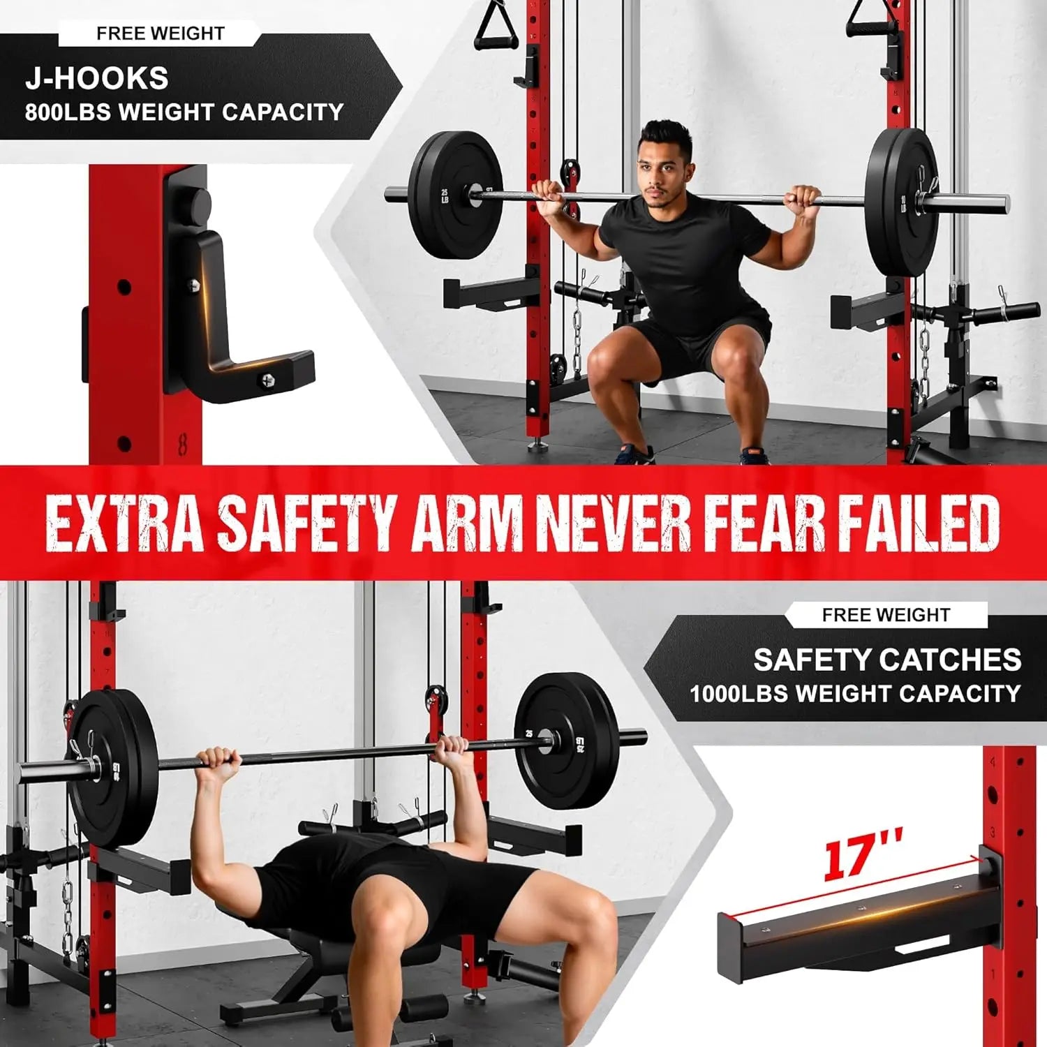 WM3-V4 Folding Squat Rack, Wall Mounted Power Rack with Dual Independent Pulley System