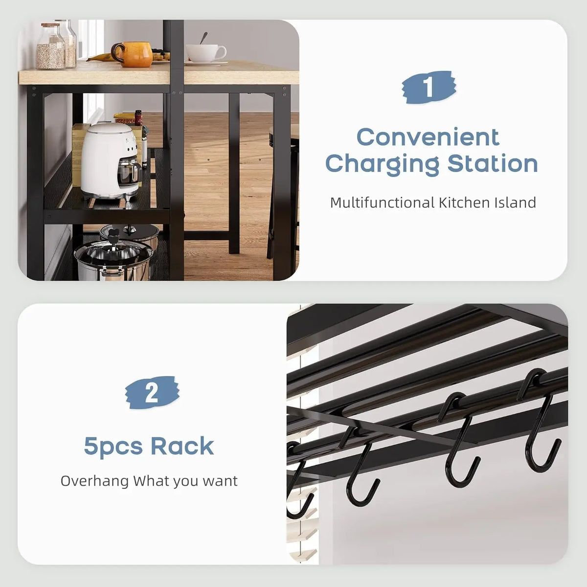 Kitchen Island Bakers Rack Microwave Oven Stand with 3 Tier Storage, Coffee Bar Table, Storage Shelf for Dining Room