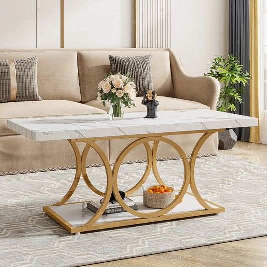 Tribesigns Two Tier Faux Marble Wood Coffee Table