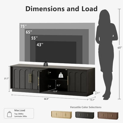 TV Stand or 75 Inch TV, 67" Entertainment Center with Arched Design, Minimalist Media ole with Adjustable Shelves, ern TV Stand