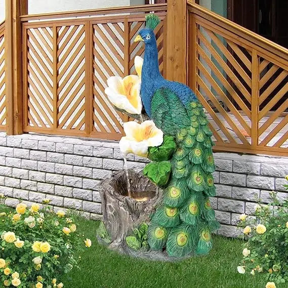Resin Peacock Waterfall Fountain 3 Tiered Outdoor Floor Stacked Water Fountain Sculpture for Lawn Decorative Garden