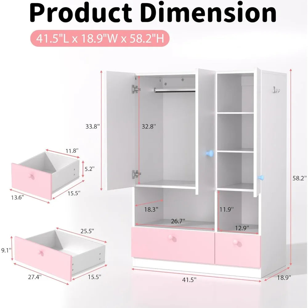 XMSJ Freestanding Wardrobe With Adjustable Shelves And Drawers