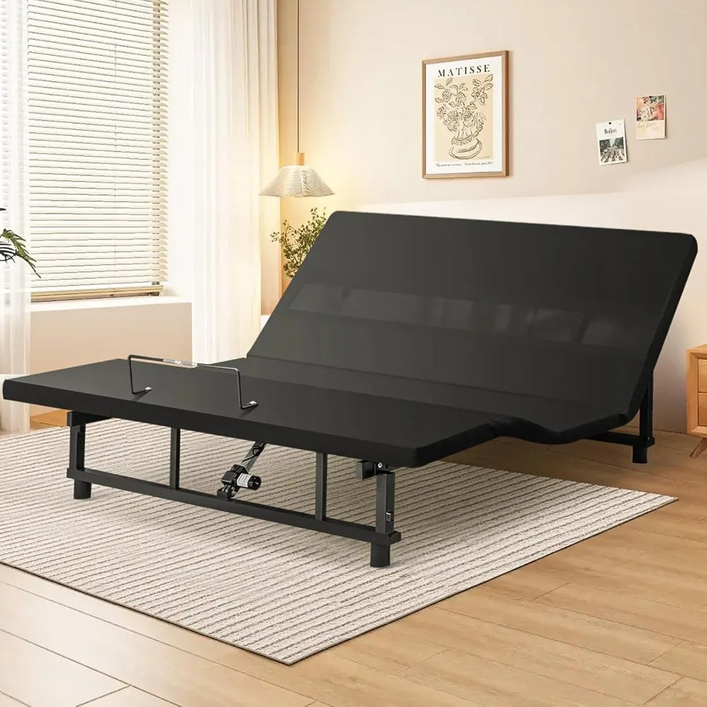 Adjustable Bed Base Frame Metal Head &amp; Foot Incline Wireless Remote Zero Gravity Quiet Motor 79x74x12.72in Black, Customized