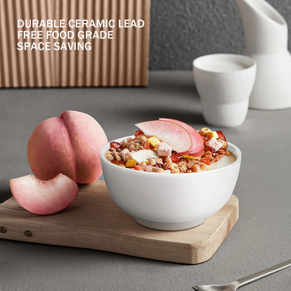 10 Ounce Porcelain Bowls Set 8 Pack Premium White Ceramic Bowls for Cereal, Soup, Salad, Pasta, Microwave &amp; Dishwasher Safe