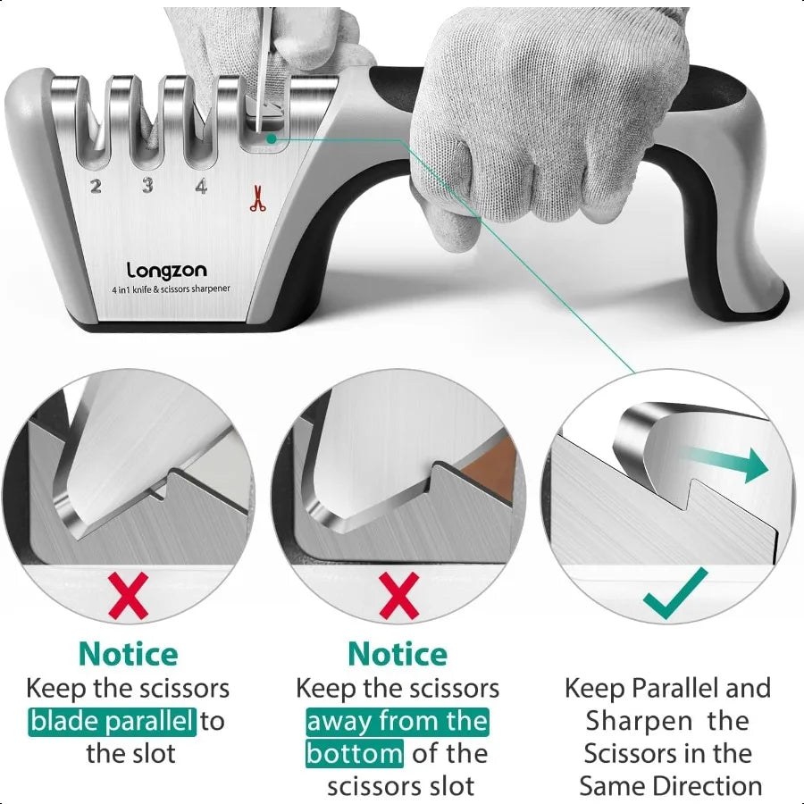 4in1 Knife Sharpener [4 Stage] with a Pair of CutResistant Glove Original Premium Polish Blades Best Kitchen Knife Sharpener Re