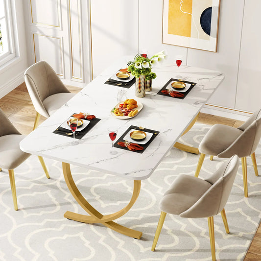 Tribesigns Modern Dining Table With Faux Marble Top For Kitchen Dining Room Solid Wood Base