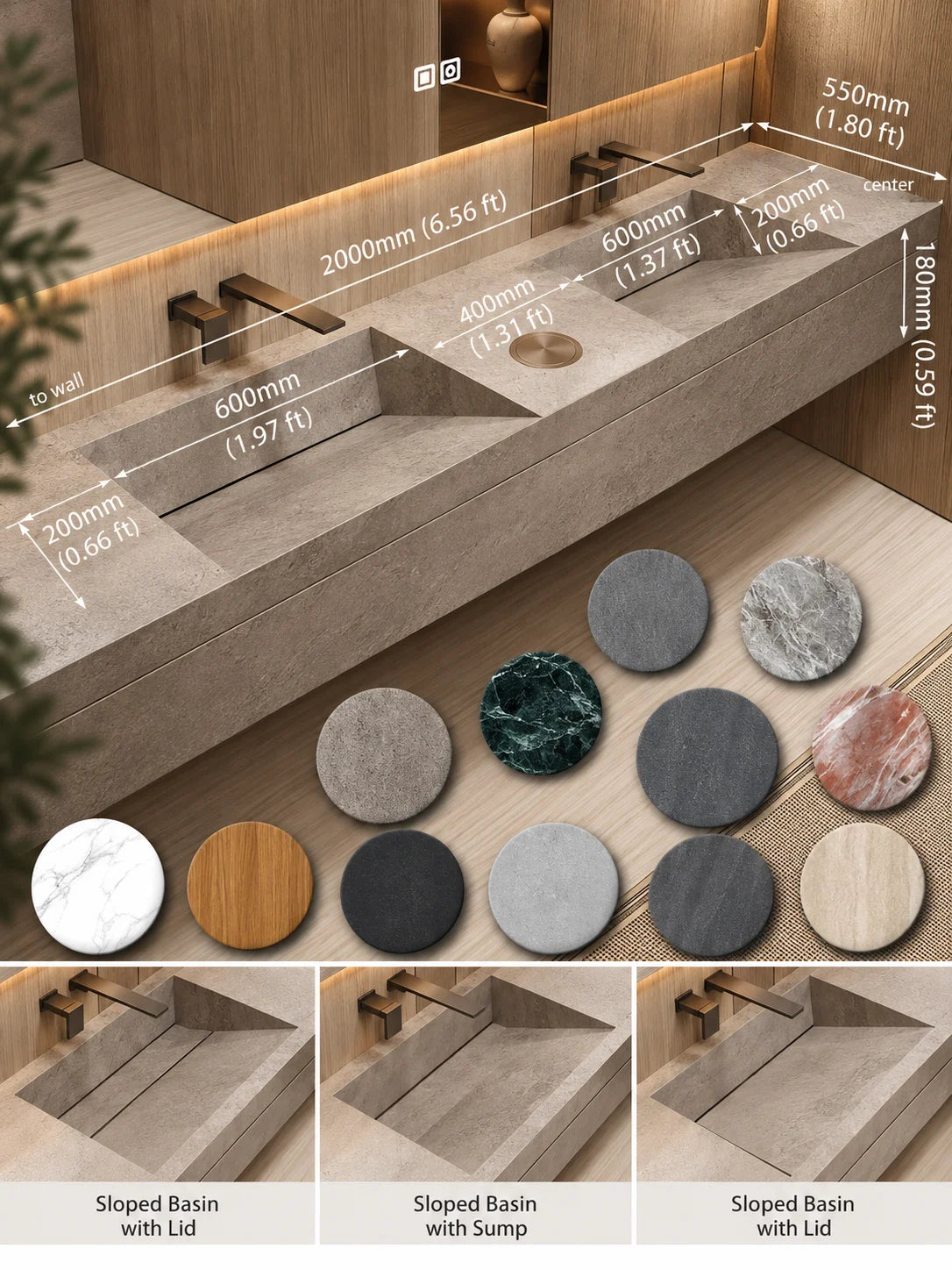 Custom Luxury Natural Stone Bathroom Vanity With Integrated Dual Basin