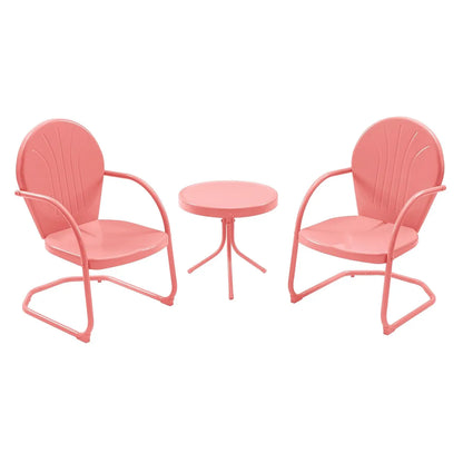 Patio Bistro Set Retro Metal Outdoor Seating Conversation 3 Pieces, 2 C-Spring Motion Armchairs and Round Side Table, for Porch,