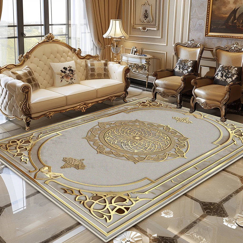 European Luxury Living Room Carpet Gold Decor Home Large Area Rugs 200x300 Bedroom Bedside Soft Fluffy Floor Mat Customizable