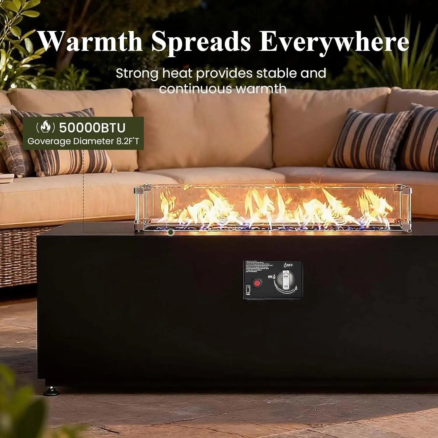 42 Inch Outdoor Fire Pit Table for Outside Patio, 55000BTU Rectangle Propane Firepit , Waterproof Cover and Lid