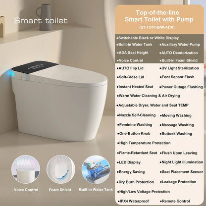 Smart Toilet with Built-in Bidet, AUTO Open/Close, Warm Water Sprayer, AUTO Dual Flush, Heated Bidet Toilet Seat for Bathrooms