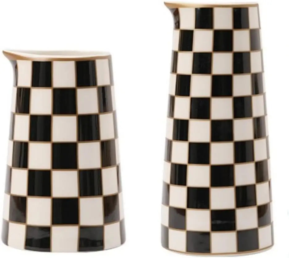 Checker Porcelain Flower Vase Home Decor Set of 2 with 5.5&