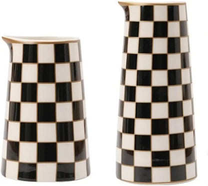 Checker Porcelain Flower Vase Home Decor Set of 2 with 5.5&