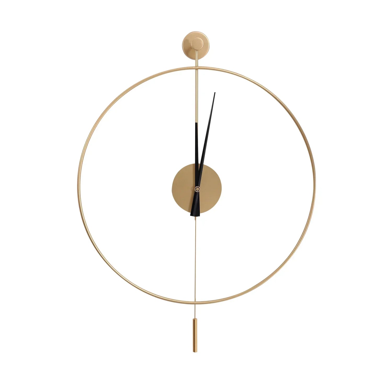 Gold Wall Clock with Pendulum Hollow Design Battery Operated Silent Quartz Movement 50cm Round for Living Room Decor