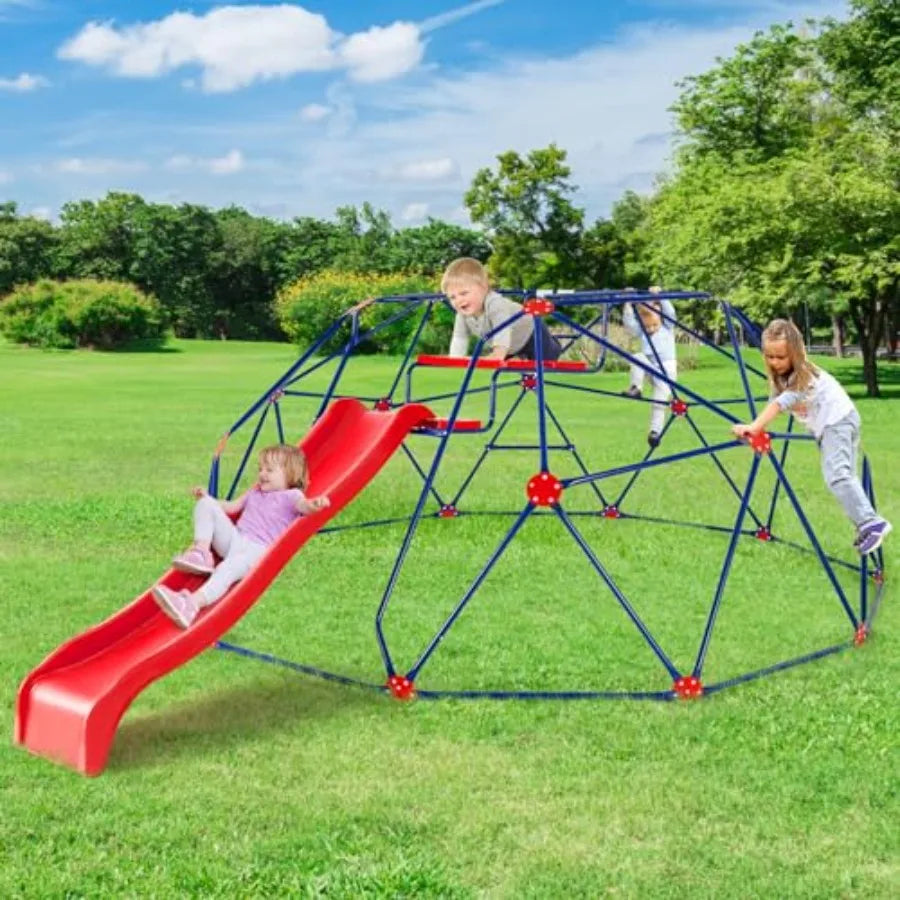 Climbing Dome with Slide Outdoor Jungle Gym Geometric Dome Climber Steel Frame 13.3FT Climb Structure Backyard Playground Cente
