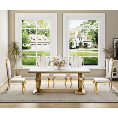 Modern Dining Chair Set of 4, Retro Luxury Leather Dining Room Chairs, Upholstered White Dining Chairs with Gold, Customized