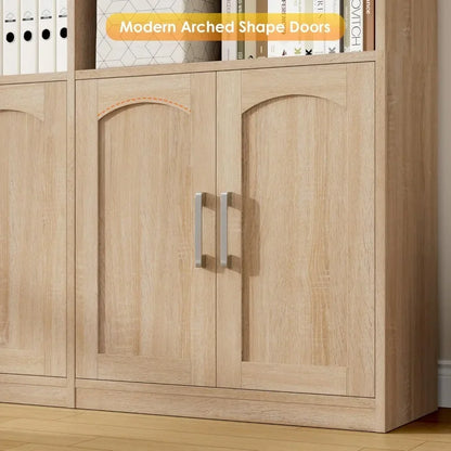 Bestseller6-Tier Double Wide Bookshelf with Doors, 73" Tall Storage Cabinet for Home Office &amp; Living Room