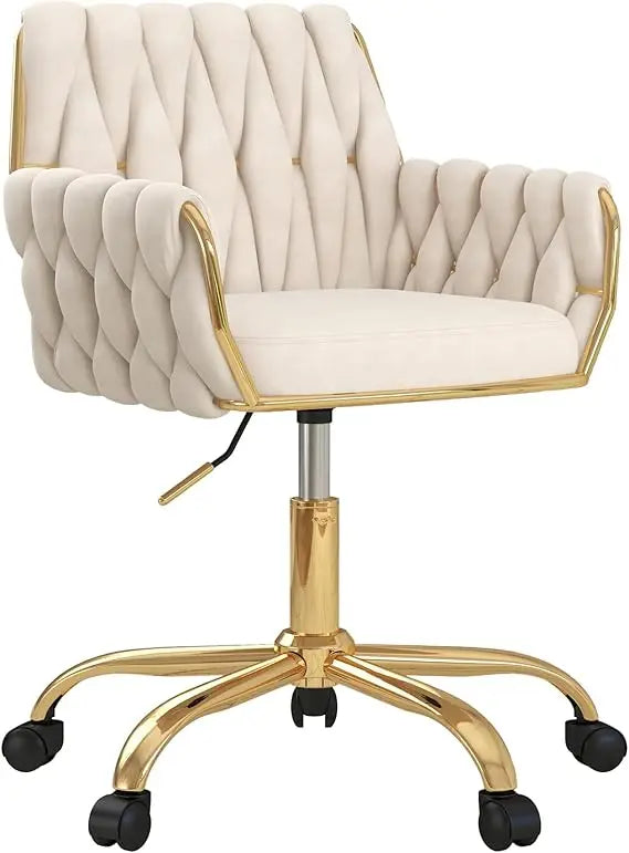 Velvet Home Office Chair, Modern Height Adjustable Cute Vanity Chair, 360° Swivel Makeup Chair Desk Chair with Golden Base