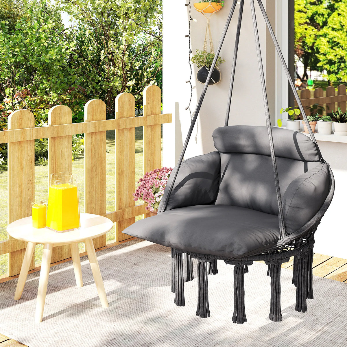 Outsunny Macrame Hanging Hammock Chair With Plush Cushion