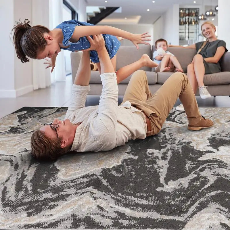 Stylish 6x9 Grey Abstract Area Rug for Living Room, Bedroom, Dining, Home Office - Non-Shedding & Stain Resistant