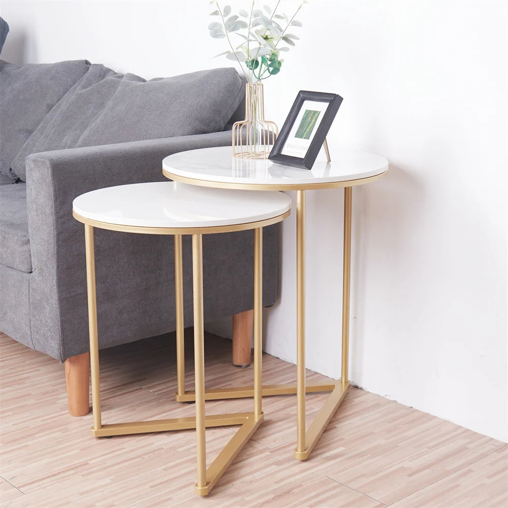 Wisfor Modern Marble Top Nesting Side Tables with Metal Base