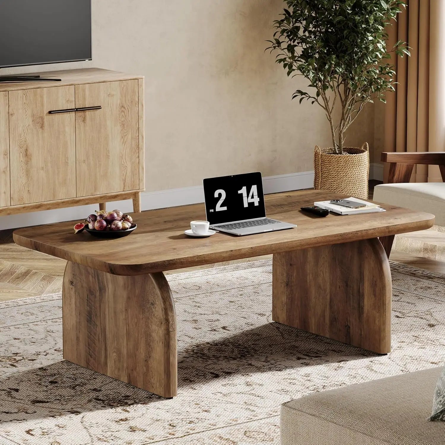 Rectangle Coffee Table,Wood Rectangular Living Room Table, Farmhouse Accent Center Low Cocktail Tea Table with Sturdy Base