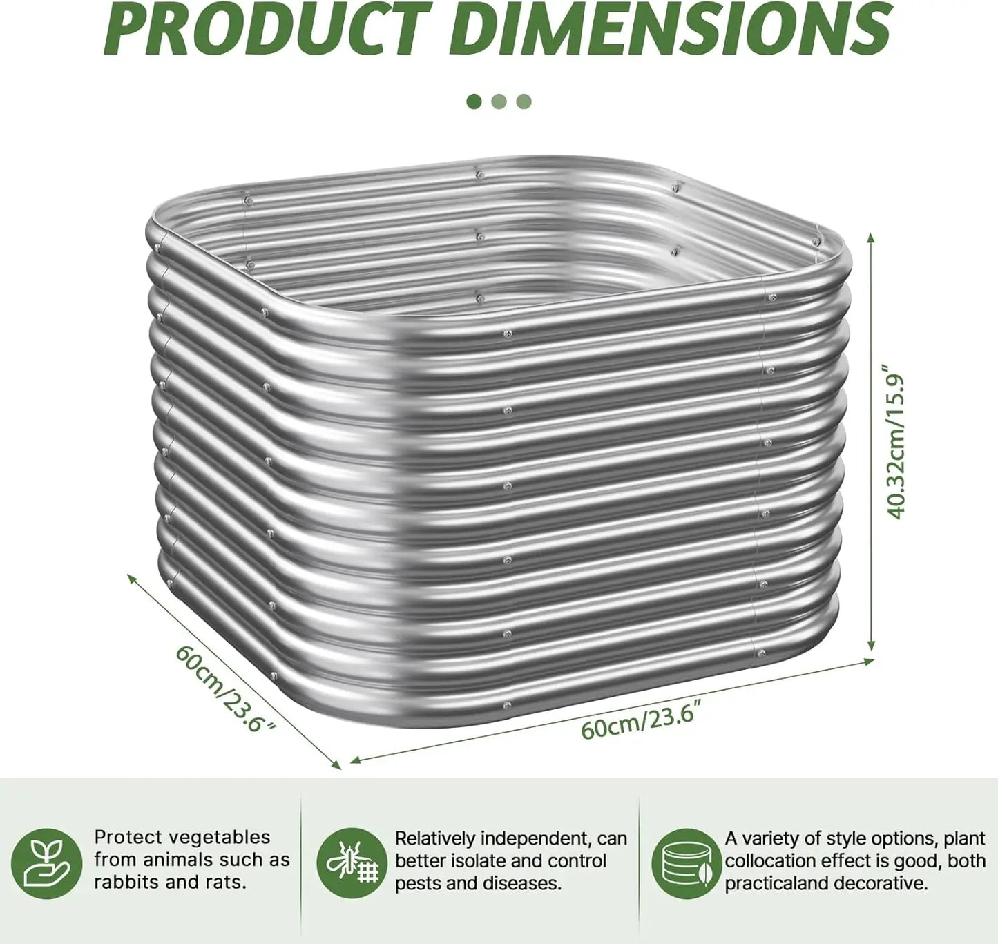 2-Pack Tall 2x2FT Galvanized Steel Raised Garden Beds for Vegetables and Flowers