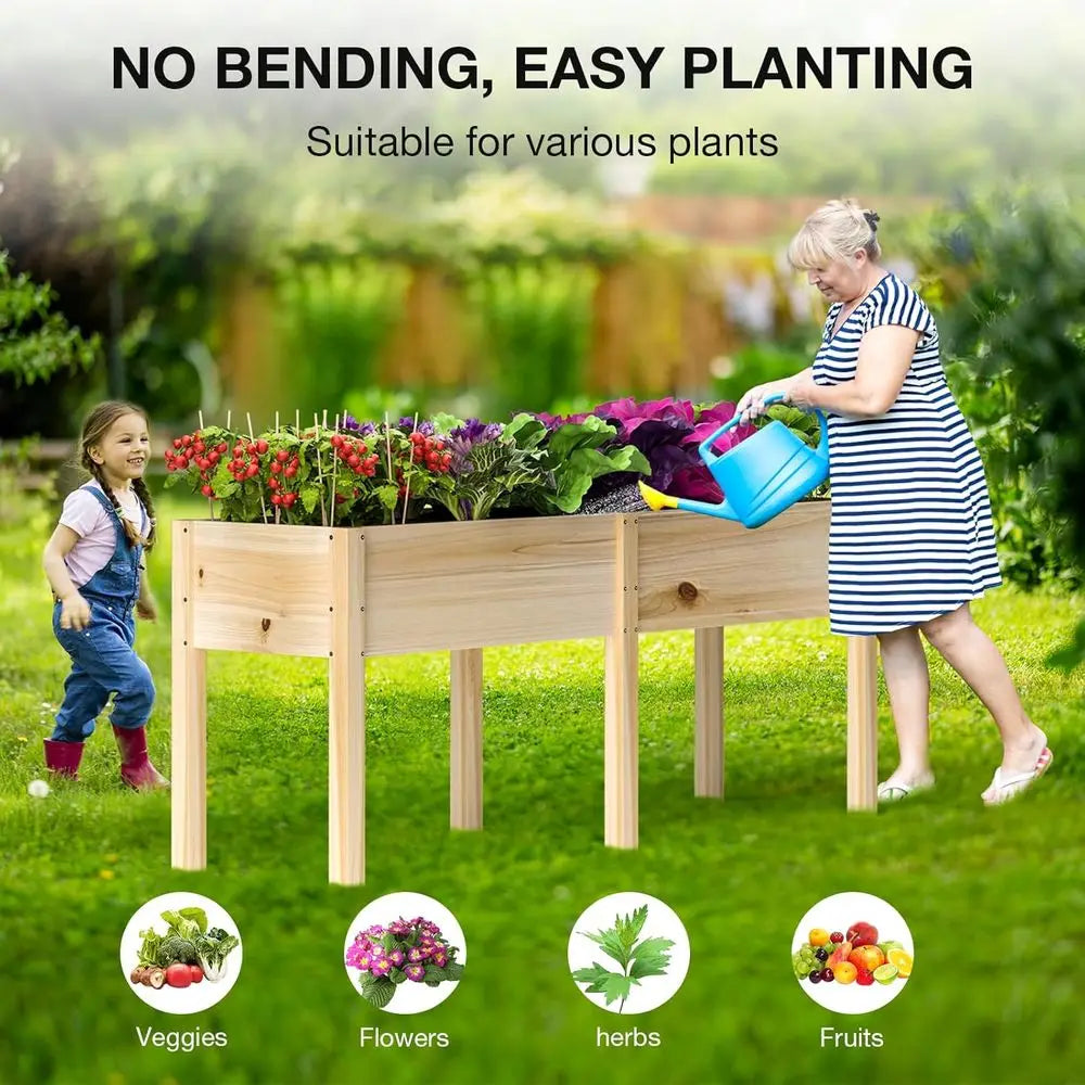 Large Outdoor Raised Garden Bed with Legs, 72L x 23W, Reinforced Wooden Planter for Backyard, Patio, Balcony, 300lb Capacity, Di